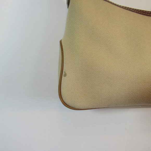Fossil Minimalist Canvas Sholder Bag Double Handles Zipped Two Tone Brown Read - Picture 2 of 8